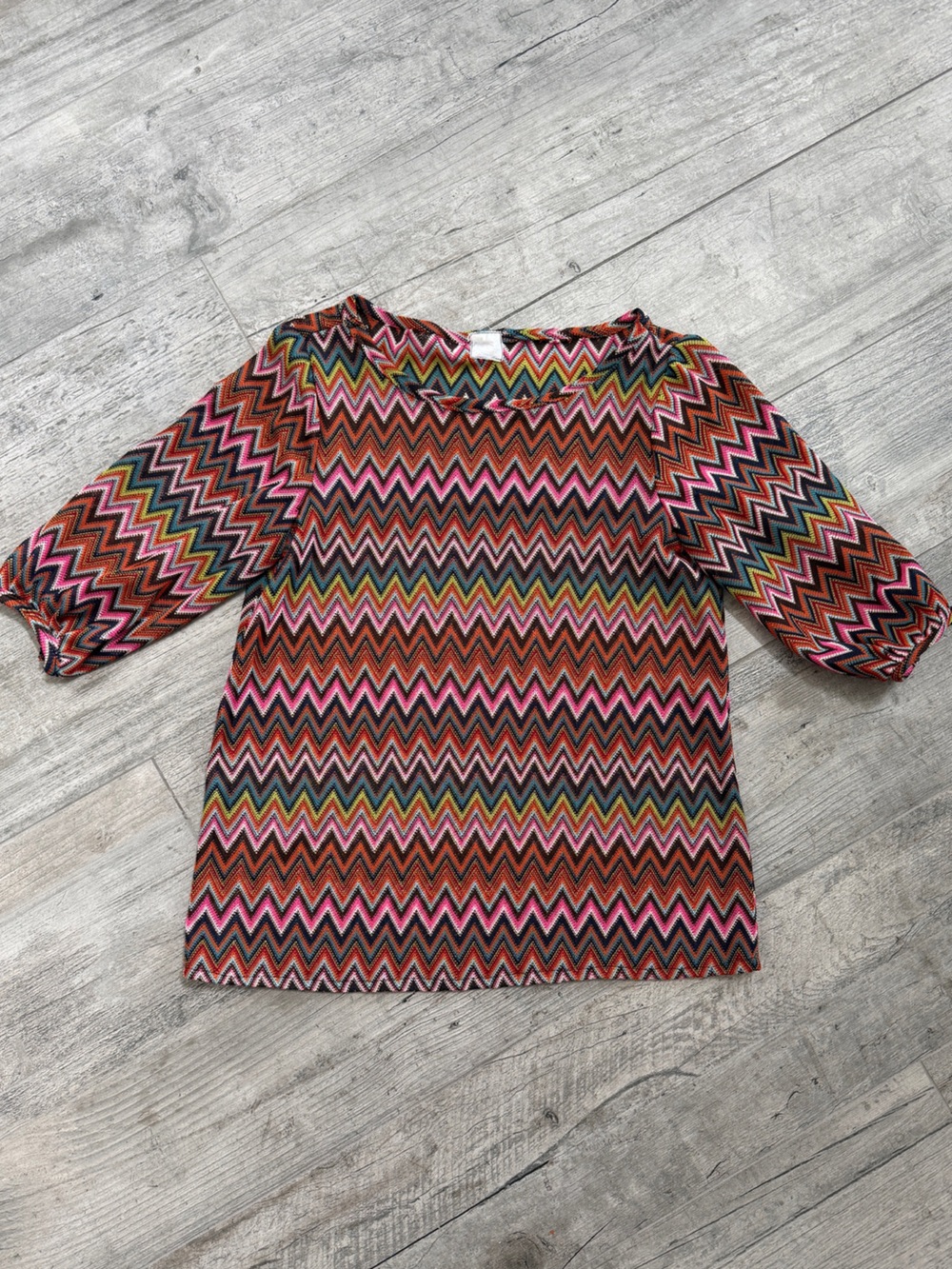 Vintage Chevron Colorful Knit Women’s Blouse with 3/4 sleeve